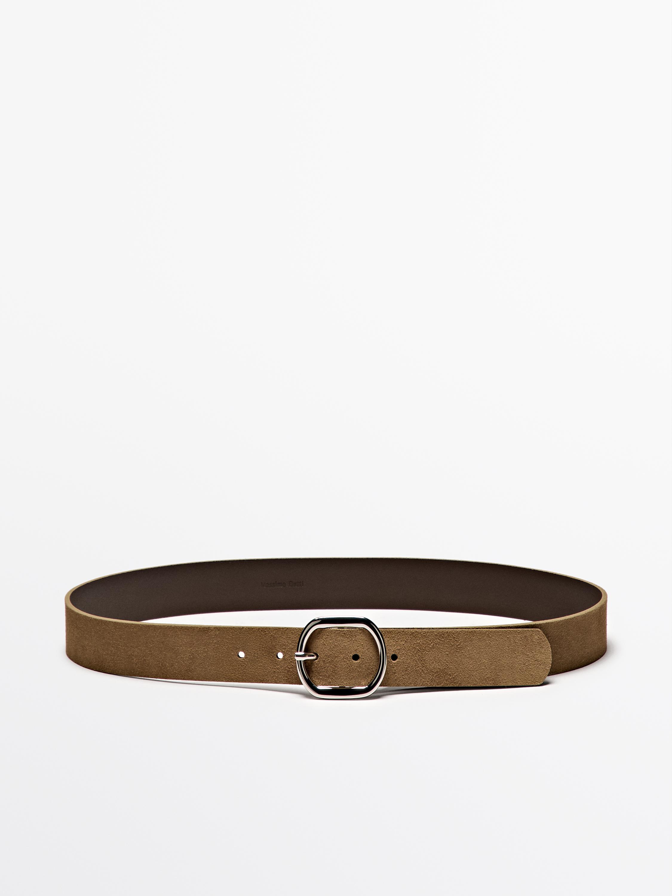 Split suede leather belt with oval buckle